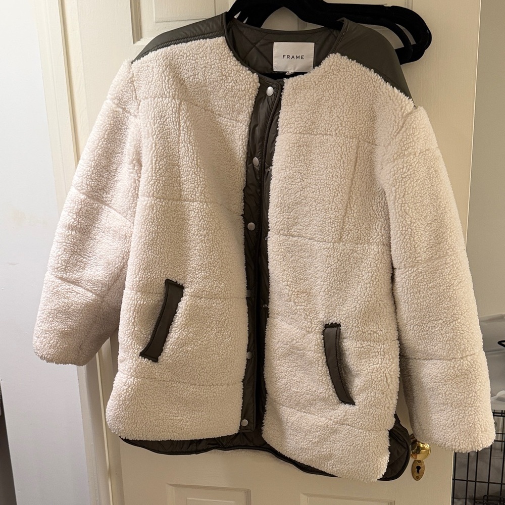 Frame Denim Cream and Black Teddy Jacket